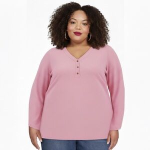 VDJ  Long Sleeve Button V-Neck Casual T-Shirt